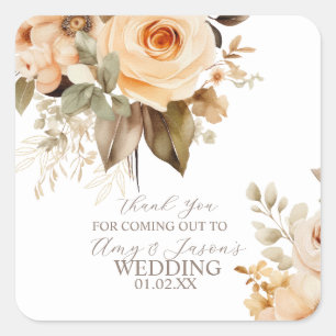 Neutrales Beige-Blumen-Botanik-Hochzeit-Braun Quadratischer Aufkleber