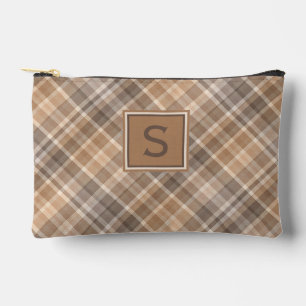 Neutrales Beige Braun Taupe Karo Gingham-Muster Zubehörtasche