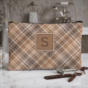 Neutrales Beige Braun Taupe Karo Gingham-Muster Zubehörtasche