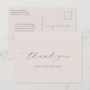 Neutrales Beige Elegantes Modernes Geschäft Danke Postkarte