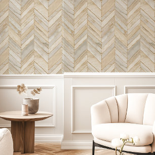 Neutrales Beige Fischgrätmuster Chevron Tapete