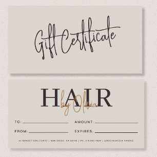 Neutrales Beige-Friseursalon-Logo-Geschenkgutschei