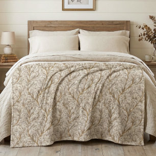 Neutrales Beige Gold Botanisches Blatt William Mor Fleecedecke