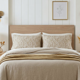 Neutrales Beige Gold Botanisches Blatt William Mor Kissenbezug