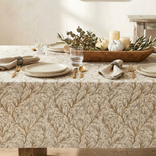 Neutrales Beige Gold Botanisches Blatt William Mor Tischdecke