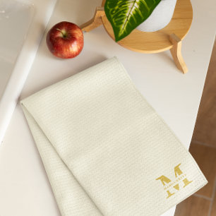 Neutrales Beige Gold Monogramm Geschirrtuch