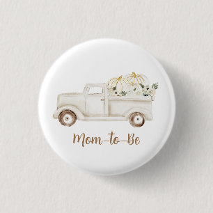 Neutrales Beige-Kürbis-Mama-wird-Baby-Baby-Party Button