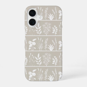 Neutrales Beige Minimalistisches Pflanzen-Silhouet iPhone 16 Hülle