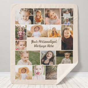 Neutrales Beige Personalisiertes 16-Foto-Collage Sherpadecke