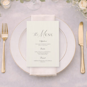 Neutrales Beige Streifen Hochzeitsmenü Einladung