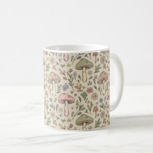 Neutrales Beiges Erdige Pilze Nahtloses Muster Kaffeetasse