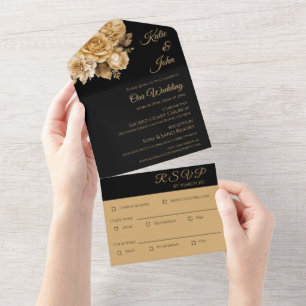 Neutrales Blumenstrauß-Hochzeit All In One Einladung