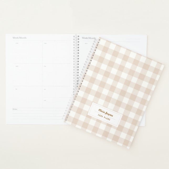 Neutrales Boho-Gingham-Personalisiert 2027 Monatli Planer (Anzeige)
