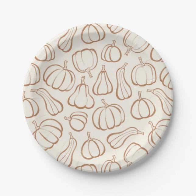Neutrales Boho-Kürbismuster Herbst-Halloween-Party Pappteller (Vorderseite)