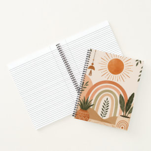 Neutrales Boho-Sonnen- und Pflanzen-Notizbuch Notizbuch