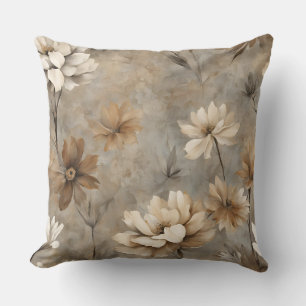 Neutrales Braun Grau Beige Erdiges Floral Kissen