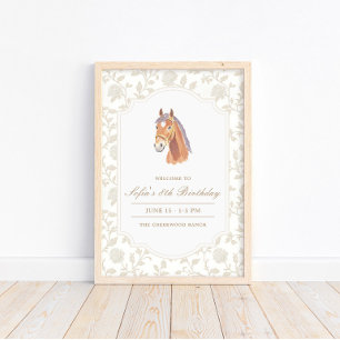 Neutrales braunes Toile-Pferd-Birthday-Willkommens Poster