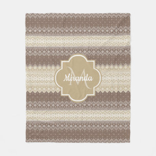 Neutrales braunes und beiges Strickmuster mit Name Fleecedecke