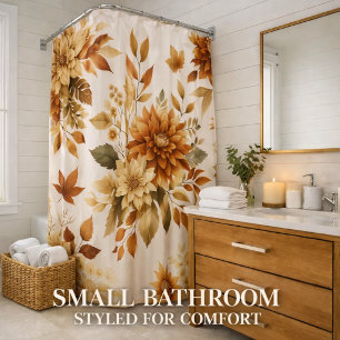 Neutrales Bronze-Creme-Braun-Blumen-Badezimmer Duschvorhang