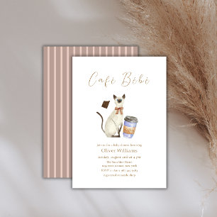 Neutrales Café Bébé Katze Kaffee  Babyparty Einladung
