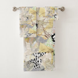 Neutrales Elegantes Abstractes Collage-Design Badhandtuch Set