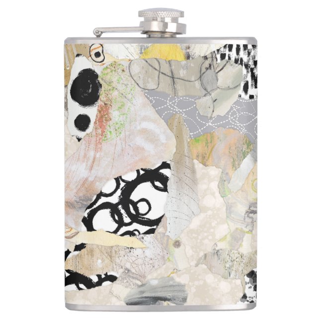 Neutrales Elegantes Abstractes Collage-Design Flachmann (Vorderseite)