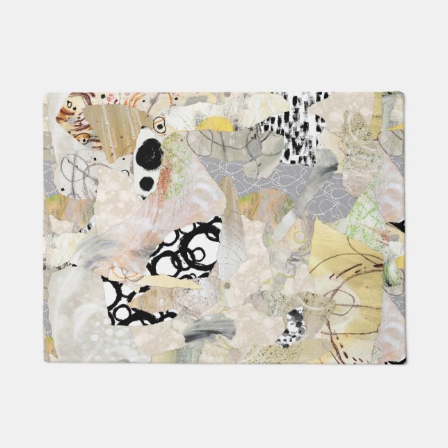 Neutrales Elegantes Abstractes Collage-Design Fußmatte (Vorderseite)