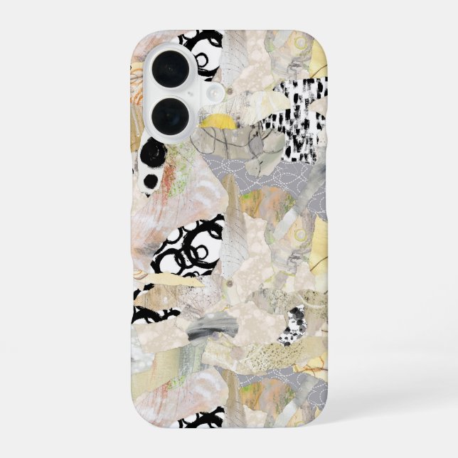 Neutrales elegantes abstraktes Collagendesign iPhone 16 Hülle (Rückseite)