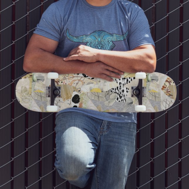 Neutrales elegantes abstraktes Collagendesign Skateboard (Außenbereich 3)