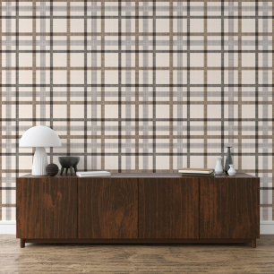 Neutrales Elfenbein Beige Braun Karierte Quadrate Tapete
