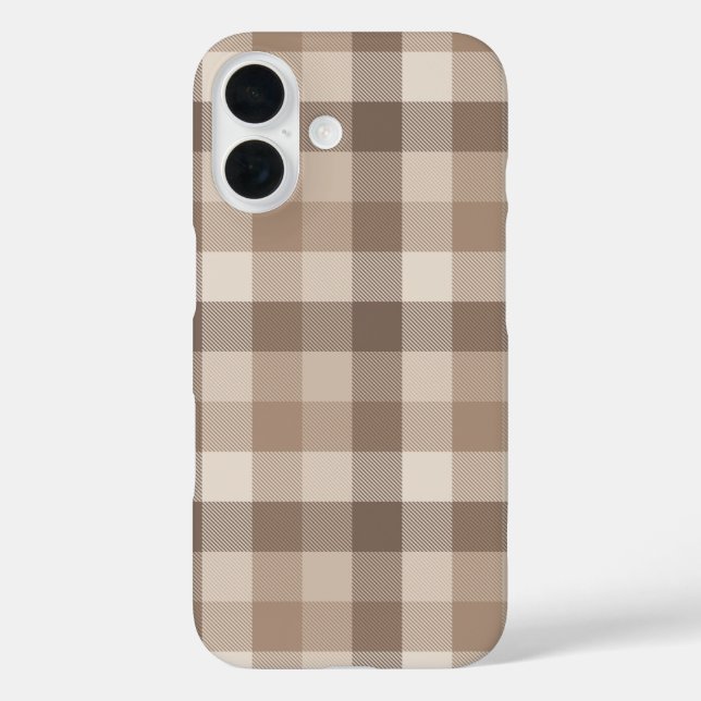 Neutrales Erdbraun Kariertes Gingham Karomuster  iPhone 16 Hülle (Rückseite)