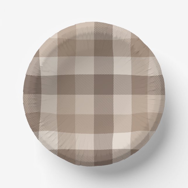 Neutrales Erdbraun Kariertes Gingham Karomuster  Pappteller (Vorderseite)
