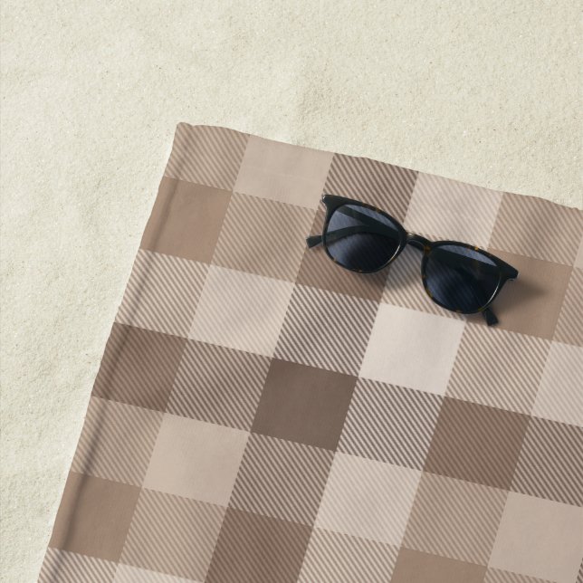Neutrales Erdbraun Kariertes Gingham Karomuster  Strandtuch (Beispiel)