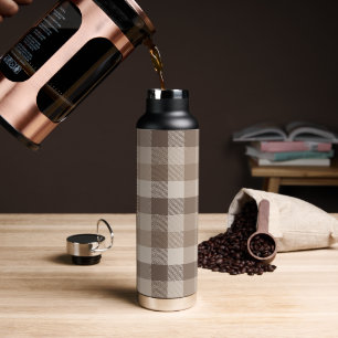 Neutrales Erdbraun Kariertes Gingham Karomuster Trinkflasche