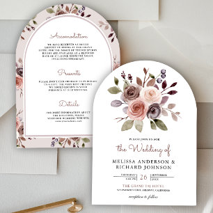 Neutrales erdige Taupe Floral All In One Hochzeit Einladung