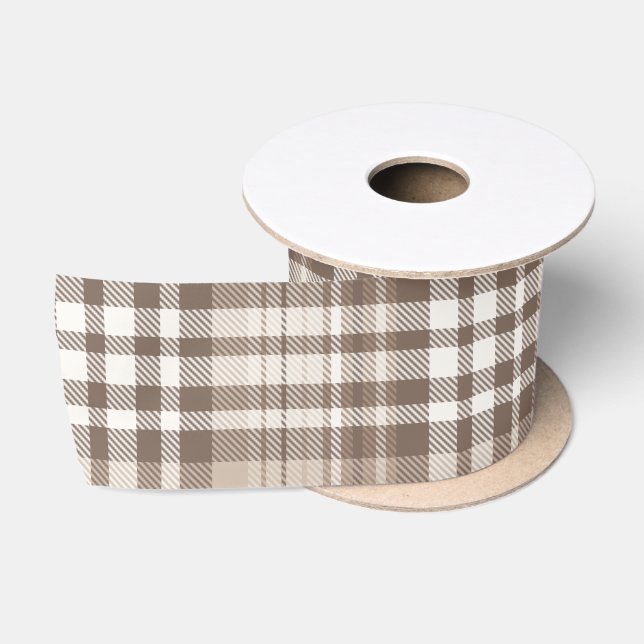 Neutrales Erdtön Plaid Tartan Design  Satinband (Spule)