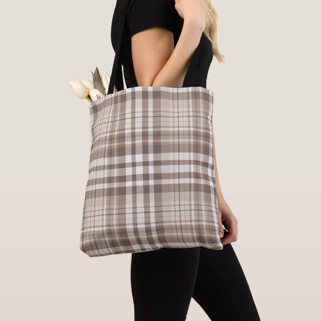 Neutrales Erdtön Plaid Tartan Design  Tasche (Von Nahem)
