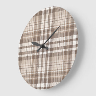 Neutrales Erdtöniges Karo-Tartan-Design Große Wanduhr