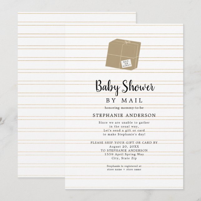 Neutrales Gender Gold Stripe Babydusche per E-Mail Einladung (Vorne/Hinten)