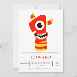 Neutrales Gender Monster 1. Geburtstag Party Einladung