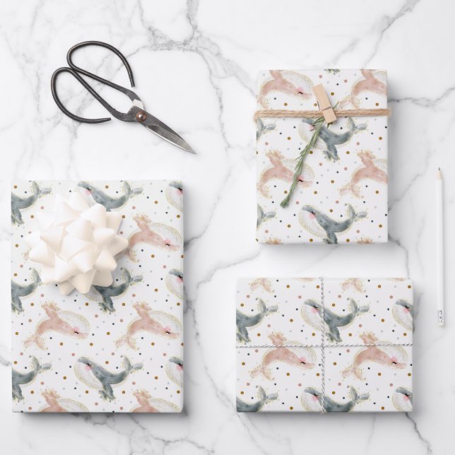 Neutrales Geschenk für niedliche Kleinwale Geschenkpapier Set (Vorderseite)