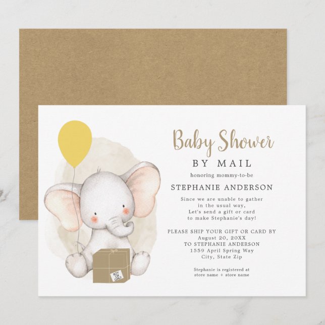 Neutrales Geschlecht Elephant Babydusche per Mail Einladung (Vorne/Hinten)