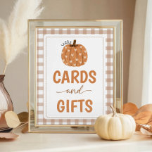 Neutrales Gingham-Kürbis 8x10 Cards & Gifts-Schild