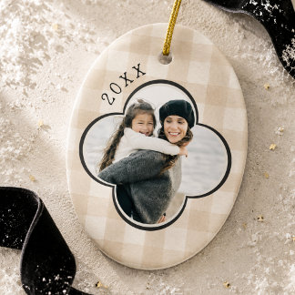 Neutrales Gingham-Vierblatt-Ornament für Familienf Keramik Ornament