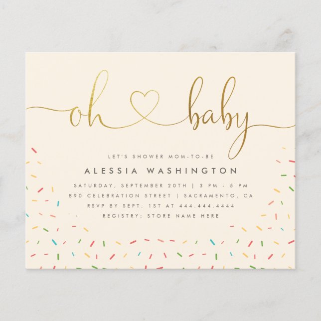 Neutrales Goldenes Drehbuch Oh Baby Dusche (Vorderseite)