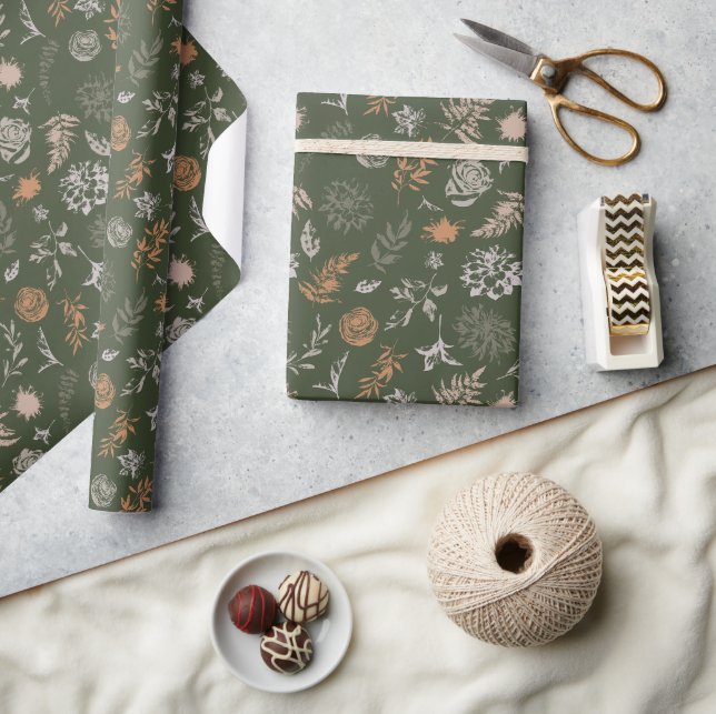 Neutrales, grün gefärbtes Blumenmuster Geschenkpapier (Kunsthandwerk)