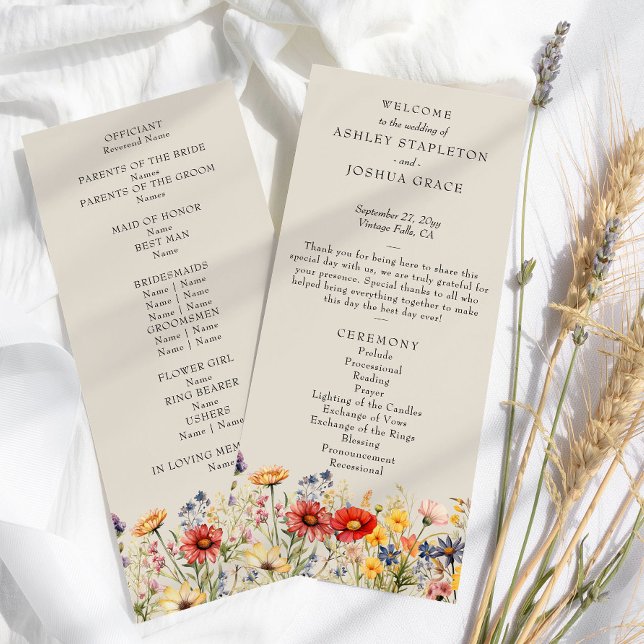 Neutrales Hochzeitsprogramm für Rustikale Wildblum Einladung (Wedding Programs from the Rustic Wildflower Wedding Collection by Darling & May)