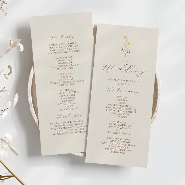 Neutrales Hochzeitsprogramm mit Wildblumen Programm (Von Creator hochgeladen)