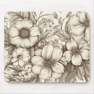 Neutrales Landhaus-Sepia-Blumen-Cream-Botanik Mousepad