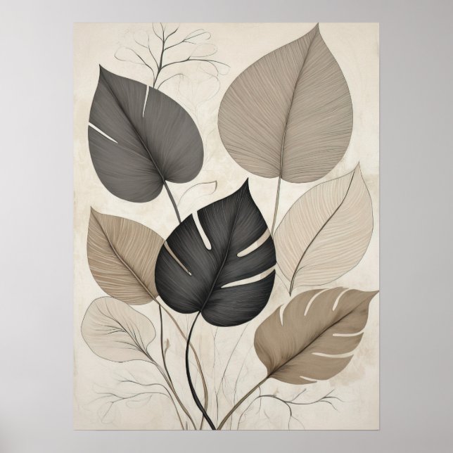 Neutrales minimales Leaf Moderne botanische Kunst Poster (Vorne)